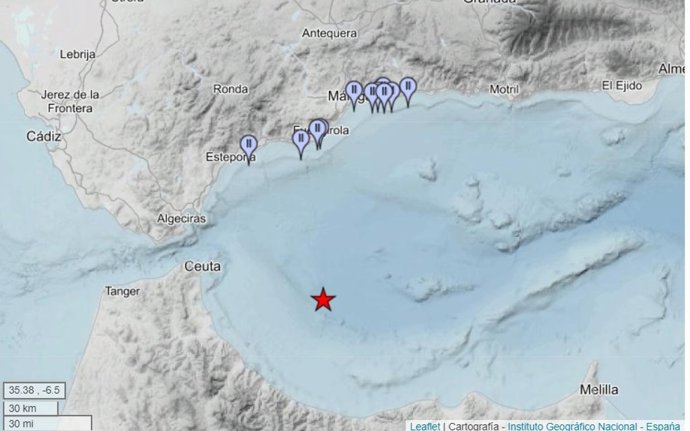 Terremoto registrado en Alborán Oeste que se ha dejado sentir en varias localidades de Málaga.