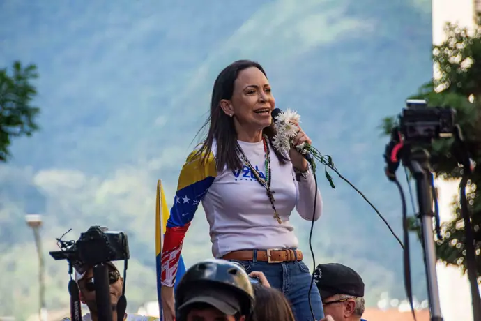 María Corina Machado durante una marcha en Caracas