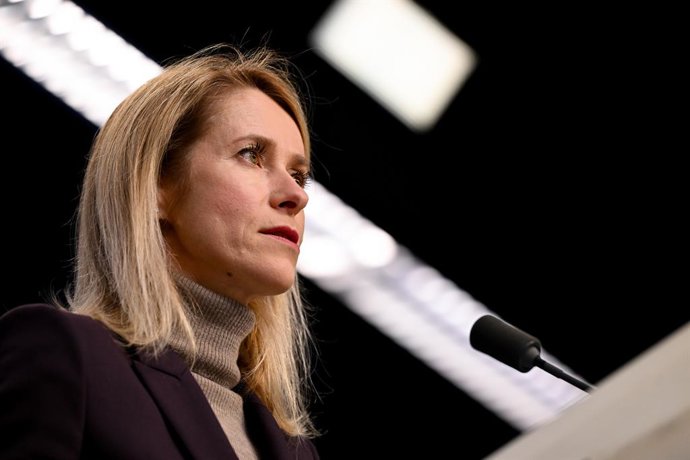 A Alta Representante da UE, Kaja Kallas, em conferência de imprensa após o Conselho dos Negócios Estrangeiros.