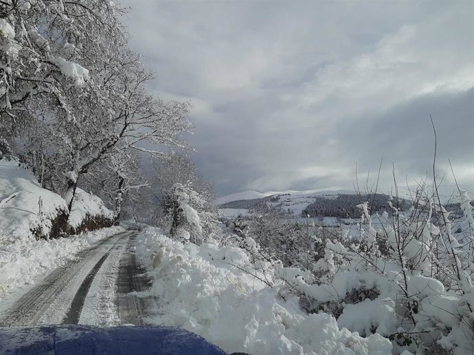 Archivo - Nieve en Cangas del Narcea, temporal.