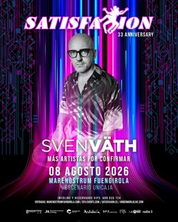 Cartel de la cita Satisfaxion en el ciclo Mare Nostrum que encabezarán Underworld y Sven Väth.