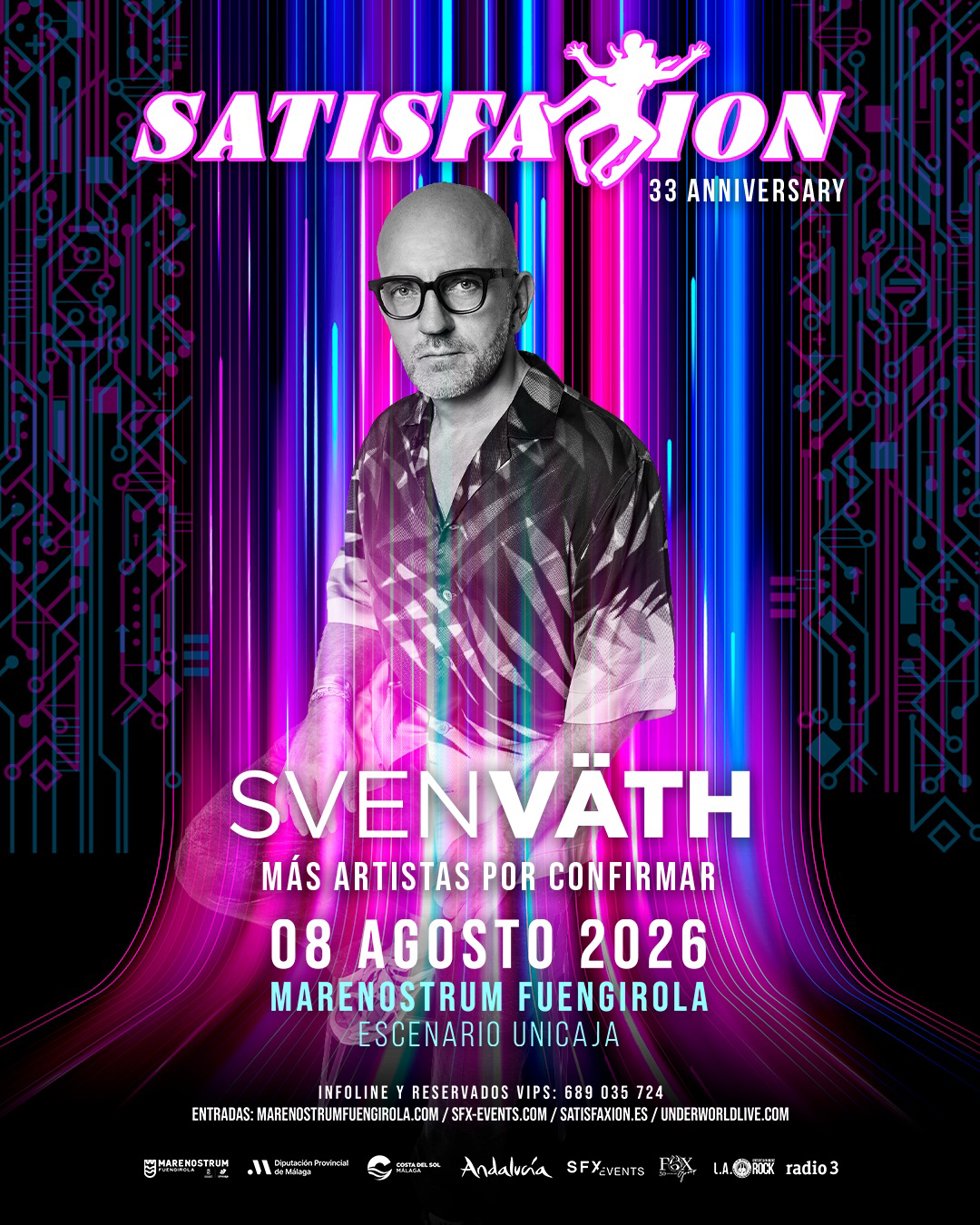 Cartel de la cita Satisfaxion en el ciclo Mare Nostrum que encabezarán Underworld y Sven Vth.