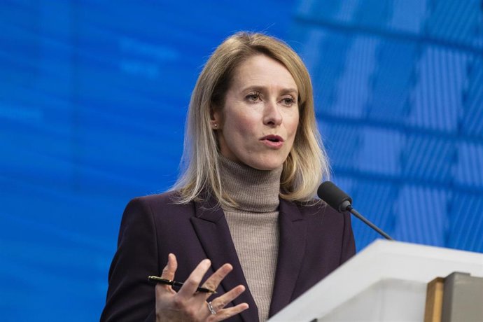 La Alta Representante, Kaja Kallas,en rueda de prensa desde Bruselas.