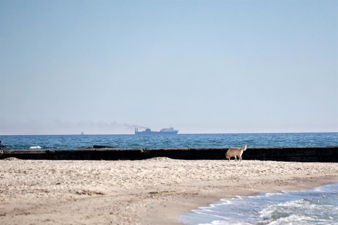 Archivo - Arquivo - 15 de abril de 2025, Odessa, Ucrânia: Um navio navega no Mar Negro em Odessa, Ucrânia, em 15 de abril de 2025.