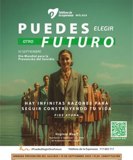 Archivo - Cartel de una de las acciones del Teléfono de la Esperanza de Málaga.