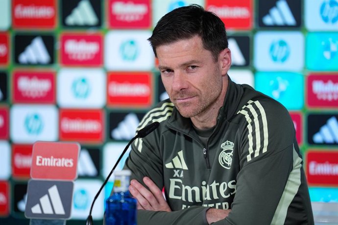 Xabi Alonso, head coach of Real Madrid, attends his press conference during the training day of Real Madrid ahead the Spanish League, LaLiga EA Sports, football match against Real Betis Balompie at Ciudad Deportiva Real Madrid on January 03, 2026, in Vald