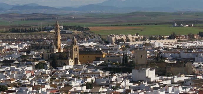 Vista aérea del municipio utrerano, en foto de archivo.