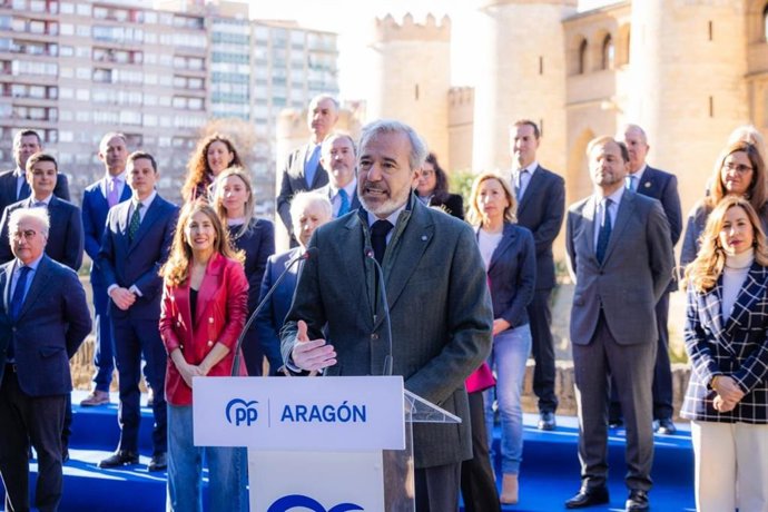 El candidato del PP a la Presidencia del Gobierno de Aragón en las elecciones del 8F, Jorge Azcón, en el acto de presentación de la lista del PP por la provincia de Zaragoza.