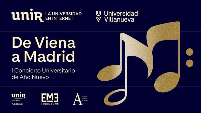 Archivo - Cartel del primer Concierto Universitario de Año Nuevo: De Viena a Madrid organozador por la Universidad Internacional de La Rioja (UNIR) y la Universidad Villanueva