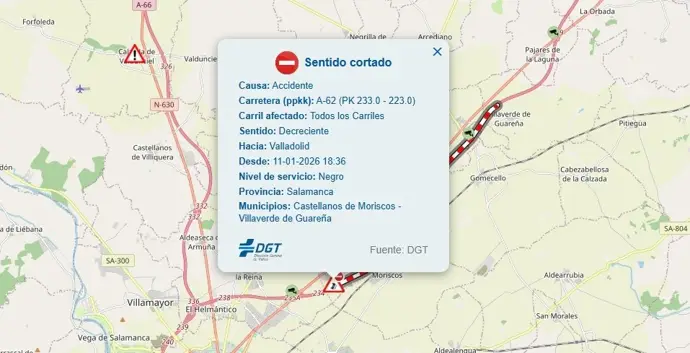 Corte en la A-62