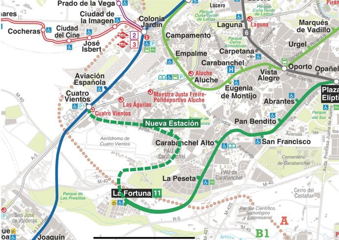 Plano de la ampliación sur de Línea 11 propuesta