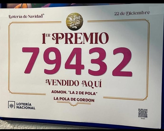 Imagen del número premiado en el Sorteo de Navidad de la Lotería, repartido entre los vecinos de Villamanín (León) a través de participaciones de la Comisión de Fiestas.