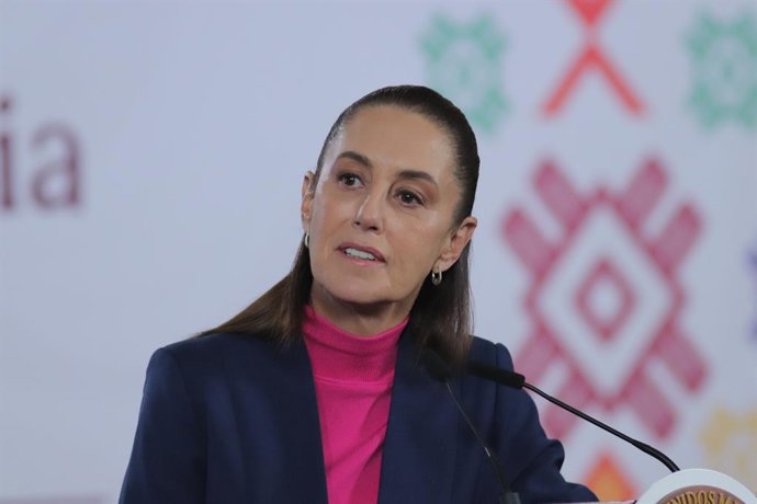7 de janeiro de 2026, Cidade do México, Cdmx, México: A presidente do México, Claudia Sheinbaum Pardo, fala durante uma coletiva sobre o programa do ensino médio para 2026, a expansão das matrículas, que busca oferecer oportunidades a mais jovens. em 7 de