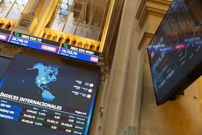 Interior del edificio de la bolsa, a 7 de enero de 2026, en Madrid (España). 