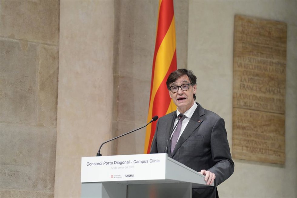 El presidente de la Generalitat, Salvador Illa, durante su discurso.