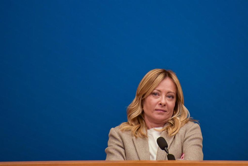 La primera ministra de Italia, Giorgia Melonim durante una rueda de prensa