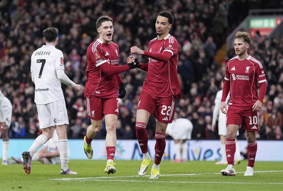 Florian Wirtz celebra su gol en el Liverpool-Barnsley de Anfield en la FA Cup