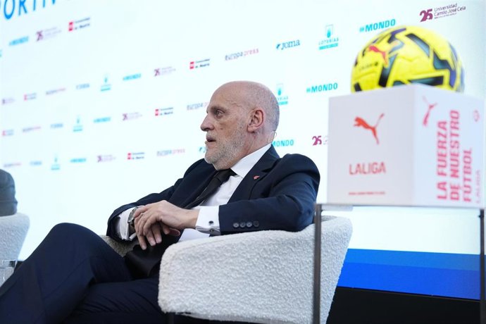 Javier Tebas, presidente de LaLiga, durante los Desayunos Deportivos de Europa Press