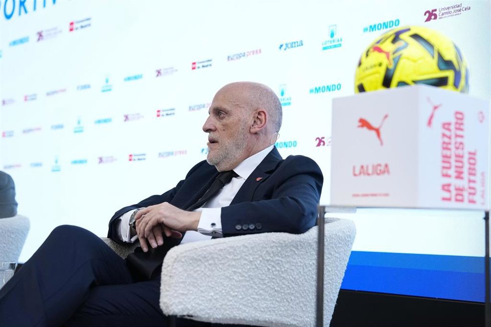 Javier Tebas, presidente de LaLiga, durante los Desayunos Deportivos de Europa Press