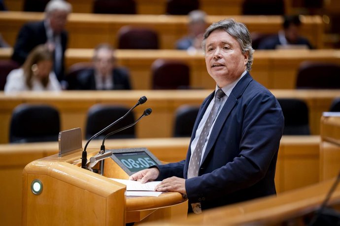 Archivo - Arxiu - El senador del PP Luis Javier Santamaría intervé durant una sessió de control al Govern en el Senat, a 10 de juny del 2025, a Madrid (Espanya).
