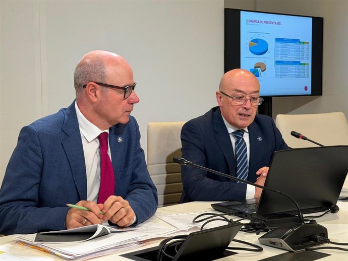 El rector de la UGR, Pedro Mercado, a la izquierda en la imagen junto con su gerente, Miguel Ángel Guardia