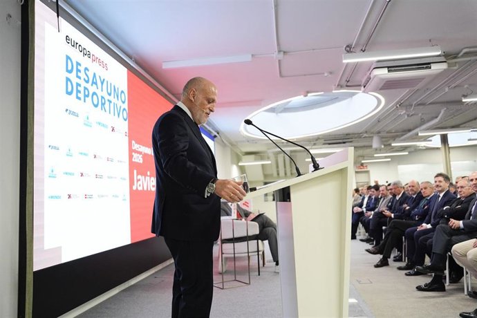 El presidente de LaLiga, Javier Tebas, en los Desayunos Deportivos de Europa Press. 
