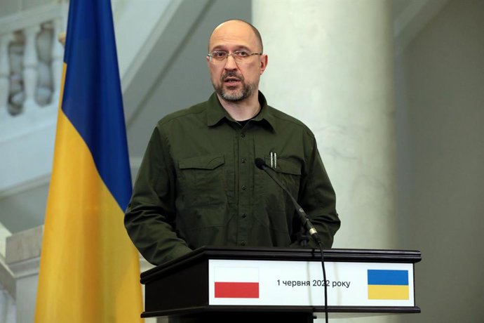 Archivo - June 1, 2022, Kyiv, Ukraine: Ukrainian Prime Minister Denys Shmyhal is pictured during a joint briefing with the Polish Prime Minister Mateusz Morawiecki, Kyiv, capital of Ukraine. This photo cannot be distributed in the russian federation.