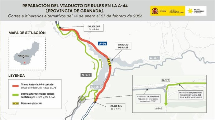Croquis de las obras de reparación del viaducto de Rules en la A-44