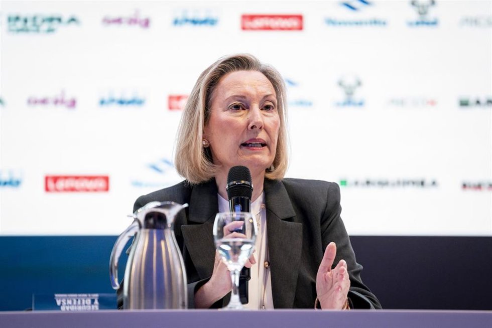 Archivo - La secretaria de Estado de Defensa, María Amparo Valcarce García, durante la jornada Seguridad y Defensa ante el nuevo orden mundial de Europa Press, en el Auditorio CESEDEN, a 30 de junio de 2025, en Madrid (España).