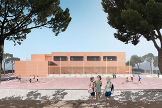 Recreación del nuevo edificio proyectado para la ampliación del CEIP Nueva Andalucía de La Curva-Las Cuatro Higueras, en Adra (Almería).