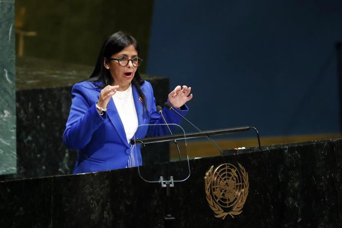 Archivo - La presidenta encargada de Venezuela, Delcy Rodríguez, en una comparecencia ante la ONU en 2019, cuando era 'número dos' del Gobierno venezolano
