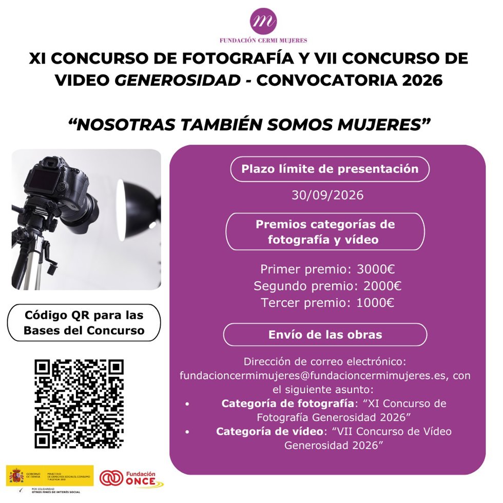 La Fundación CERMI Mujeres convoca el XI Concurso de Fotografía y el VII Concurso de Vídeo Generosidad 2026 bajo el lema Nosotras también somos mujeres