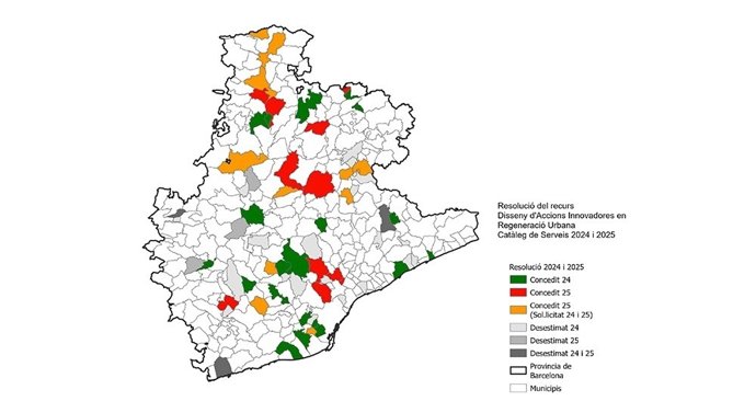 Mapa de los municipios donde se sitúan los 42 proyectos de regeneración urbana