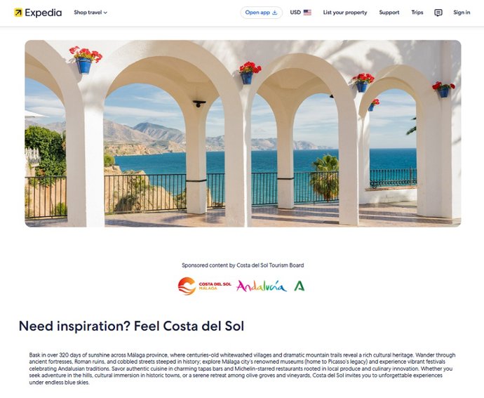 Turismo Costa del Sol ha desarrollado una campaña de comarketing con Expedia Group orientada al mercado estadounidense.
