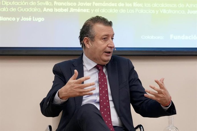 El presidente de la Diputación de Sevilla, Javier Fernández, durante su participación en el encuentro informativo 'Sevilla, 107 razones'.