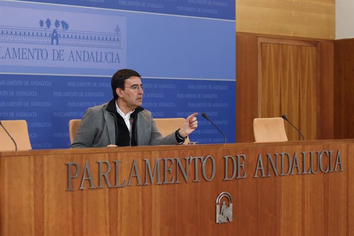 El portavoz de Presidencia del Grupo Socialista en el Parlamento andaluz, Mario Jiménez, en rueda de prensa. (Foto de archivo).