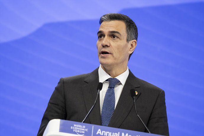  El presidente del Gobierno, Pedro Sánchez, interviene en el Foro Económico Mundial de Davos el año pasado.