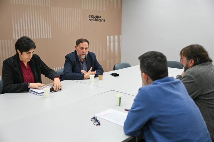 El líder d'ERC, Oriol Junqueras, i el secretari general de la UGT Catalunya, Camil Ros