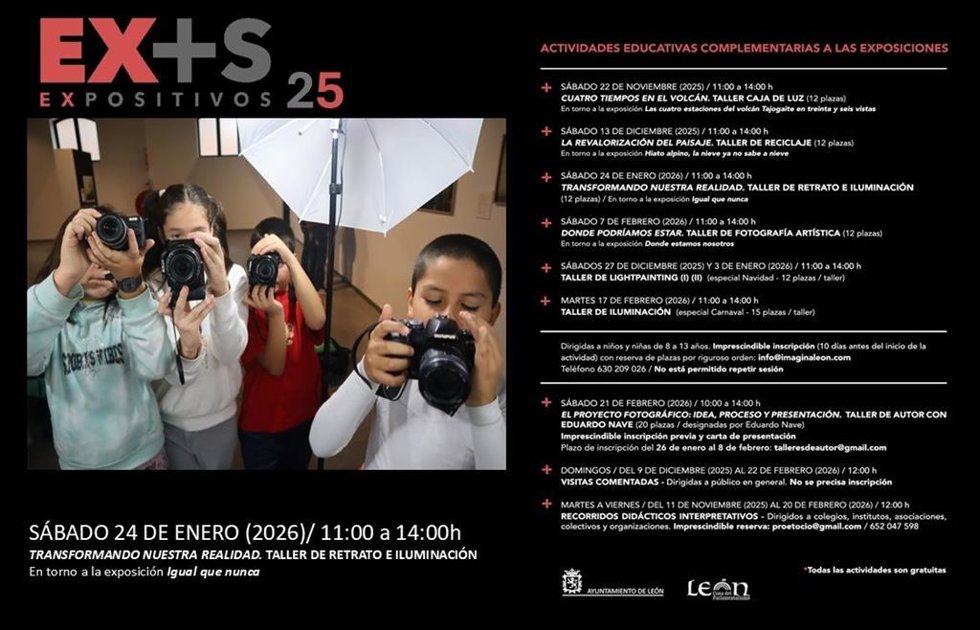 Cartel del taller de retrato e iluminación para niños que acogerá el Palacín de León el 24 de enero.