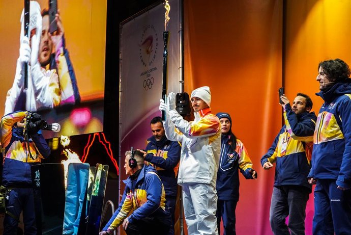 January 11, 2026, Turin, To, Italy: Journey of the Olympic flame for the Milan-Cortina 2026 Winter Games. The torch reaches Turin. Pictured is the lighting of the brazier by MotoGP champion Francesco Bagnaia, known as Pecco. Turin, Italy 11 January 2026