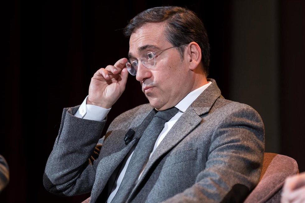 El ministro de Asuntos Exteriores, Unión Europea y Cooperación de España, José Manuel Albares, durante Los Desayunos del Ateneo, en el Ateneo de Madrid, a 12 de enero de 2026, en Madrid (España).