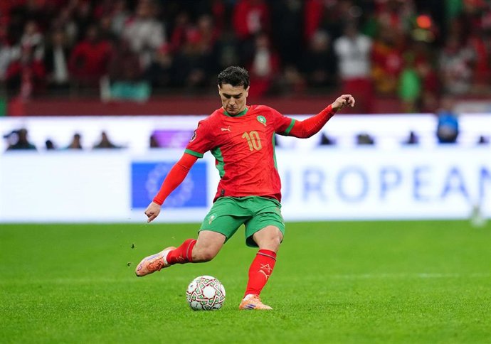 Brahim Díaz, durante un partido con la selección marroquí.