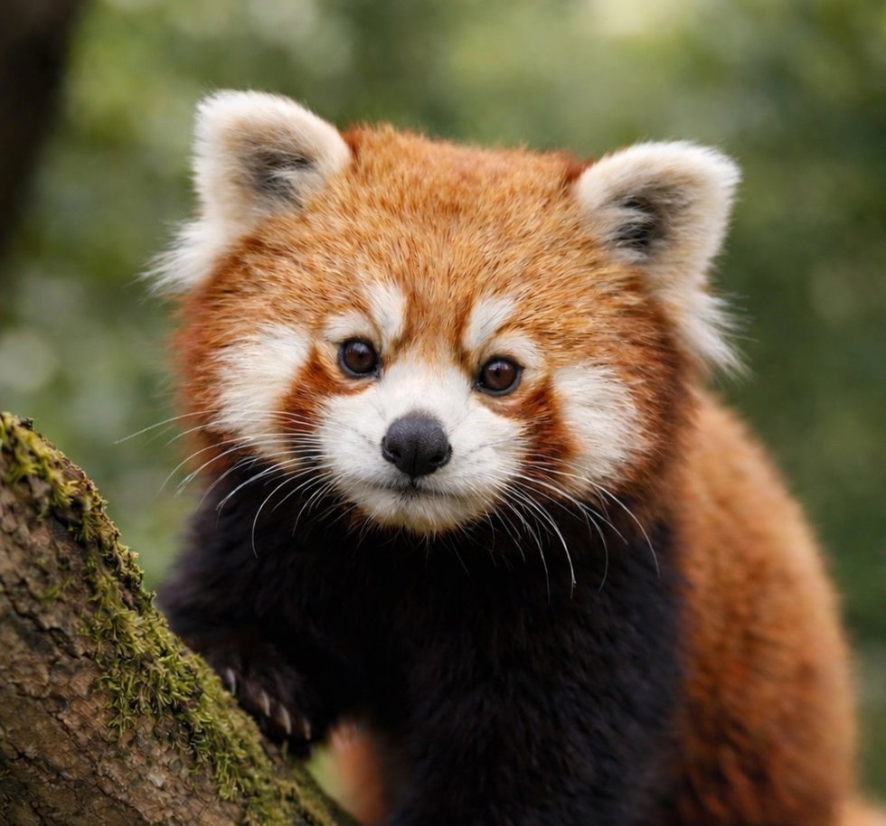 Panda rojo en el árbol. Imagen generada por IA. UV