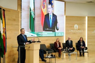 El consejero de Sanidad, Presidencia y Emergencias, Antonio Sanz, interviene en el acto de presentación de la candidatura de la ciudad de Granada a la Agencia Estatal de Salud Pública.