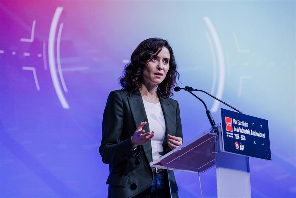 Archivo - La presidenta de la Comunidad de Madrid, Isabel Díaz Ayuso, presenta el Plan Audiovisual del Gobierno regional, en Madrid Content City, a 12 de diciembre de 2025, en Tres Cantos, Madrid (España).