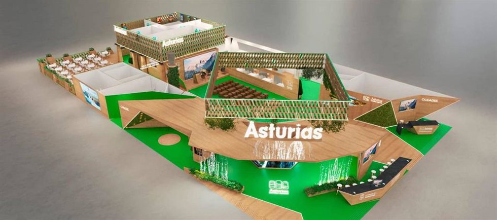 Infografía del estand del Gobierno del Principado de Asturias en Fitur.
