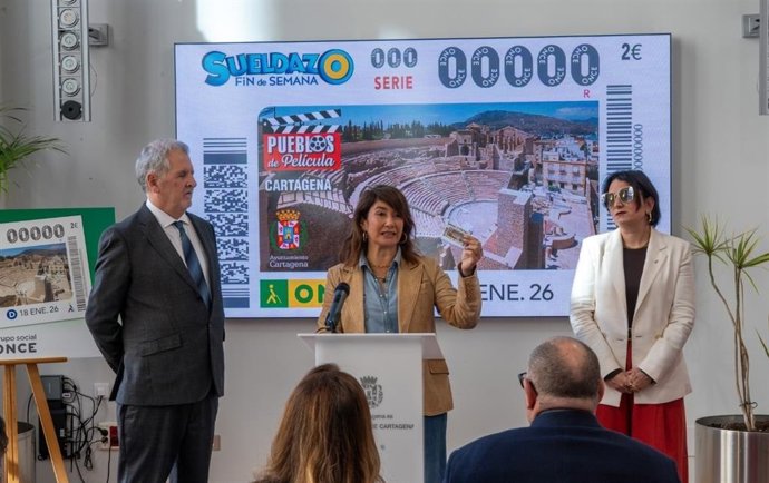 Presentación del cupón de la ONCE en el que aparece el Teatro Romano