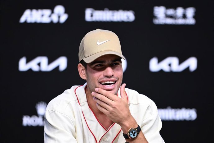 El tenista español Carlos Alcaraz en rueda de prensa en el Abierto de Australia