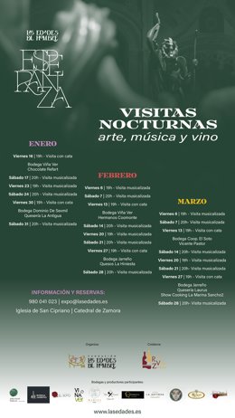 Cartel promocional de las visitas nocturas a la exposición de Las Edades del Hombre que se celebran en Zamora