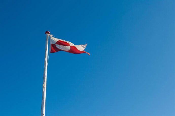 Bandera de Groenlandia, a 28 de julio de 2009, en Groenlandia, Dinamarca.